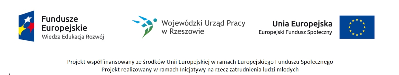 Logotypy Unii Europejskiej, Programu Operacyjnego Wiedza Edukacja Rozwój oraz Wojewódzkiego Urzędu Pracy