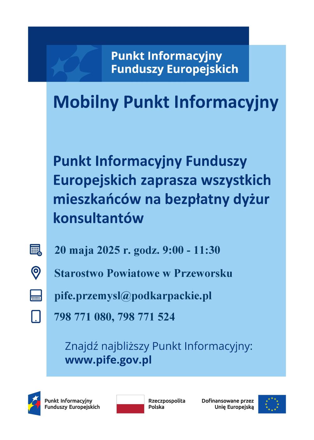 Informacja o mobilnym punkcie informacyjnym dot. funduszy europejskich