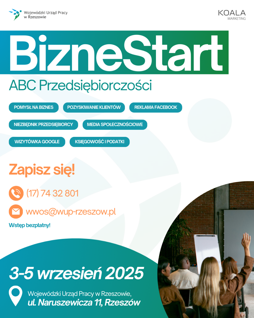 Zaproszenie na zajęcia WUP Biznes na Start 3-5.09.2025 rok